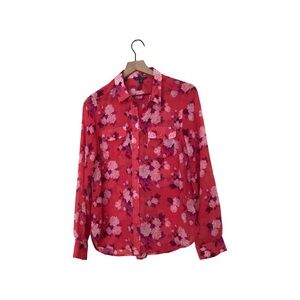 American Eagle.  Pink Purple Floral Print Button Down Long Sleeves Shirt Medium